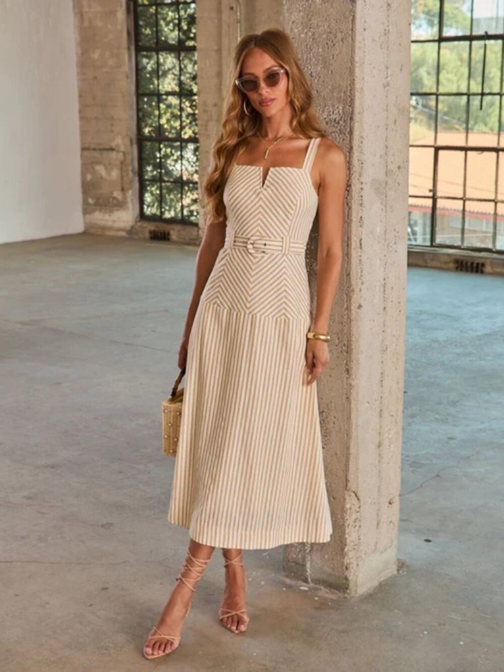 NWOT - Soft Sailing Striped Belted Maxi Dress